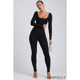 bo and tee Oh Polly - Modal Scoop-Neck Cross-Back Jumpsuit in Black